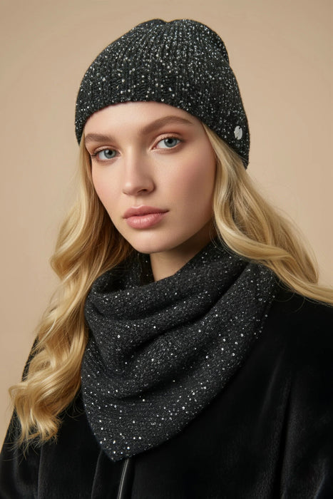Joseph Ribkoff Black/Silver Sequined Knit Beanie 254971