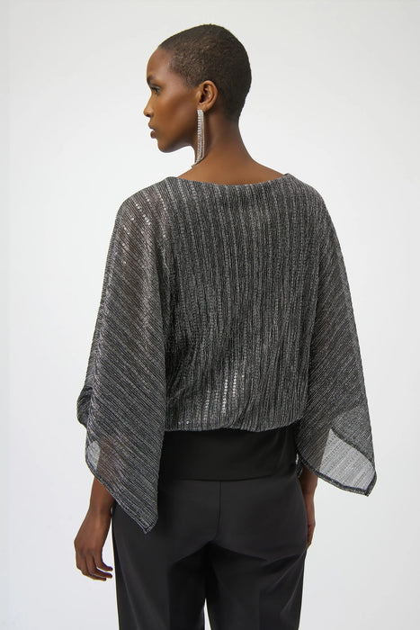 Joseph Ribkoff Black/Silver Sequined Metallic Layered Top 254026