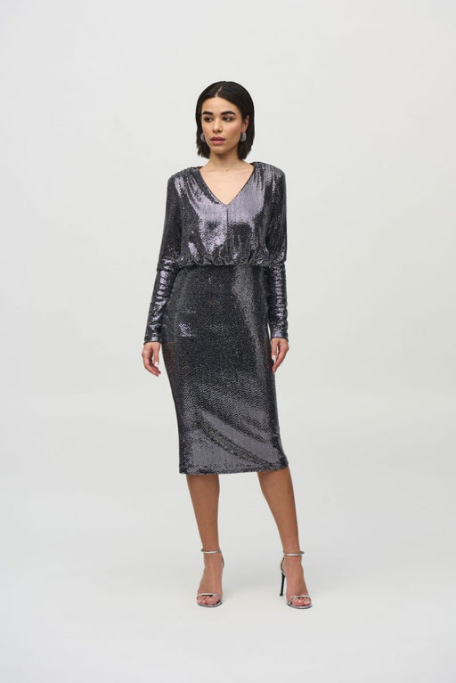 joseph ribkoff silver dress Buy Joseph Ribkoff Black/Silver Sequined V-Neck Long Sleeve Sheath Dress 244033 AfterRetail