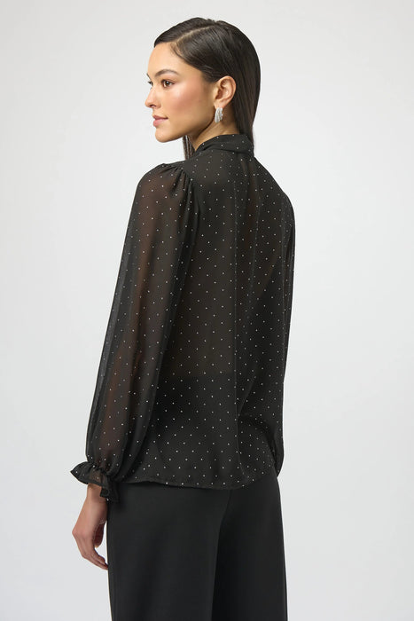 Joseph Ribkoff Black/Silver Studded Sheer Chiffon Pussy Bow Top 254200