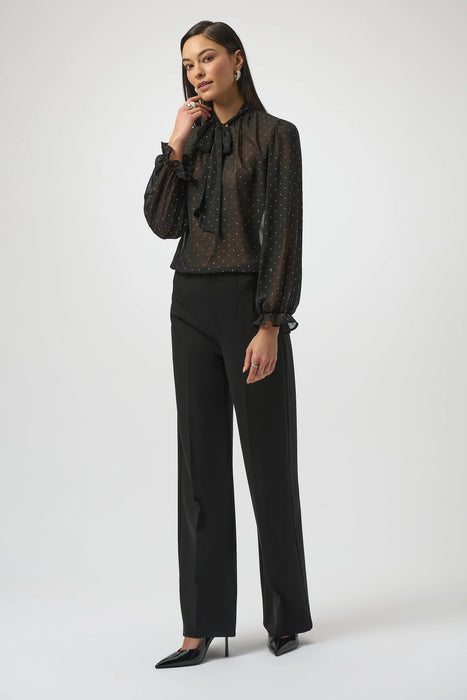 Joseph Ribkoff Black/Silver Studded Sheer Chiffon Pussy Bow Top 254200