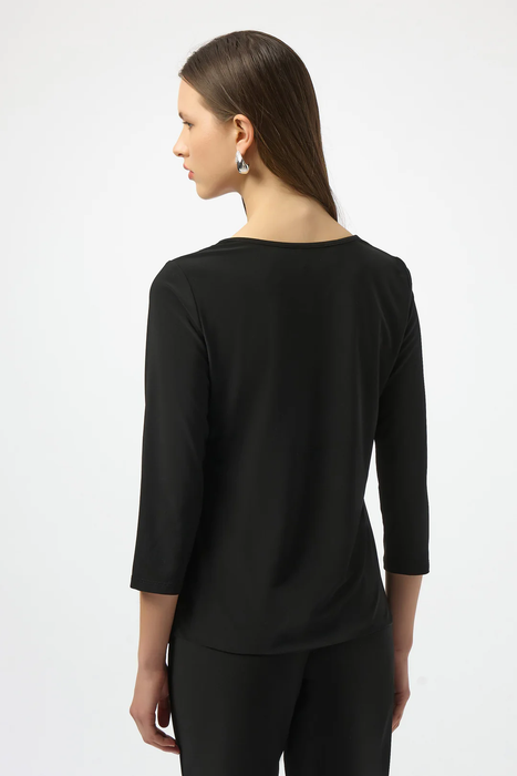 Joseph Ribkoff Black/Silver V-Neck Sequined Straight Top 254025