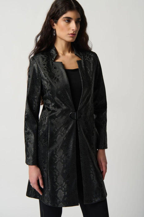 Joseph Ribkoff Style 234111 Black Snakeskin Faux Leather Coat Jacket