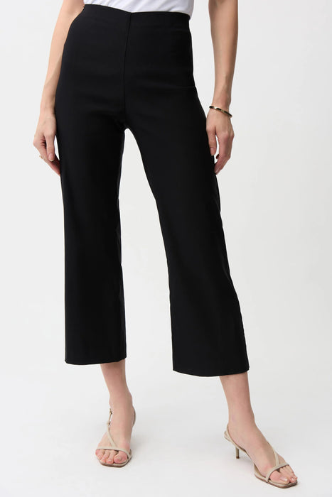 Woman wearing Joseph Ribkoff black soft micro twill culotte pants