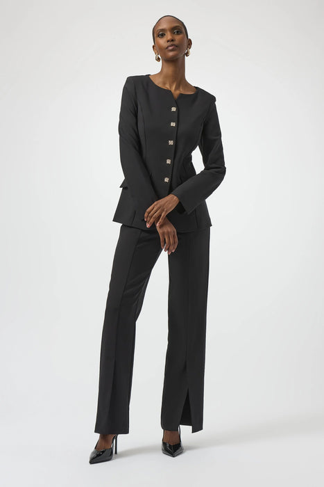 Joseph Ribkoff Black Split Front Twill Pull On Straight Pants 254102
