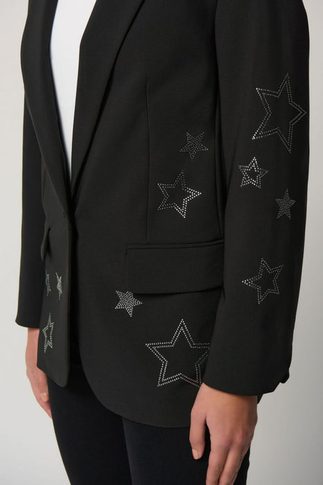 Joseph Ribkoff Black Star Rhinestones Long Sleeve Blazer Jacket 233972