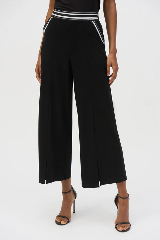 Joseph Ribkoff Style 252153 Black Striped Embellished Crop Culotte Pants