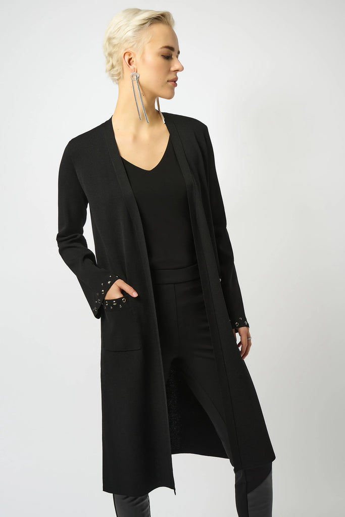 Joseph Ribkoff Black Knit Cardigan with Studded Details for Women