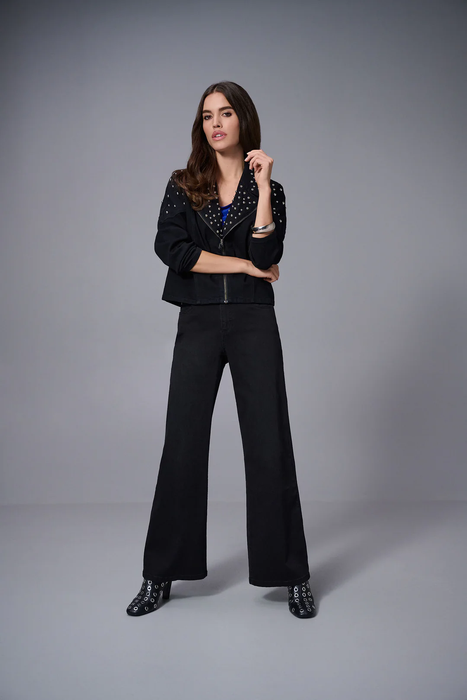 Joseph Ribkoff Black Studded Stretch Denim V-Neck Jacket 253947