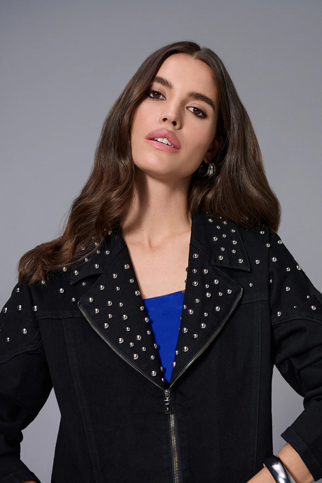 Joseph Ribkoff Black Studded Stretch Denim V-Neck Jacket 253947