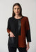 Joseph Ribkoff Style 233055 Black/Tandoori Color Block Faux Leather Trim Sweater Top