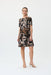 Joseph Ribkoff Style 231162 Black/Taupe Leaf Print Cutout Back Short Sleeve Shift Dress