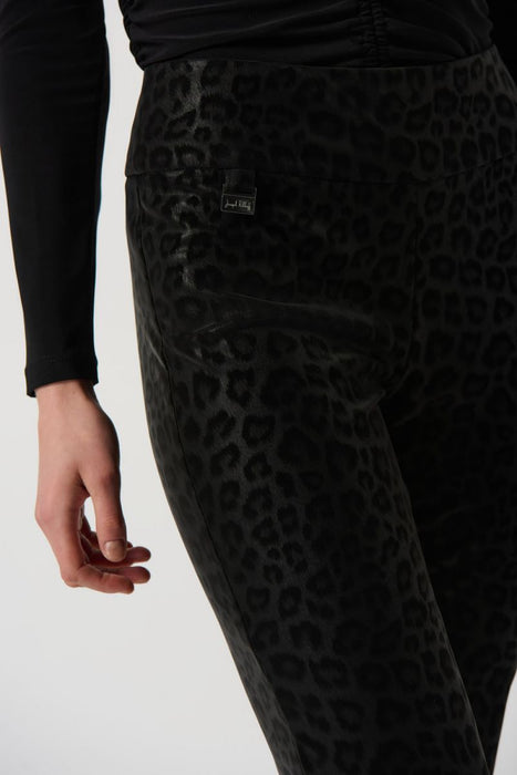 Joseph Ribkoff Black Textured Animal Print Faux Leather Skinny Ankle Pants 234900