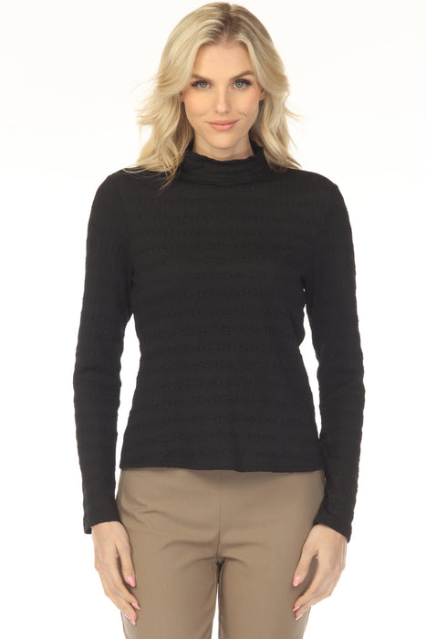 Joseph Ribkoff Black Textured Knit Mock Neck Fitted Top 253294