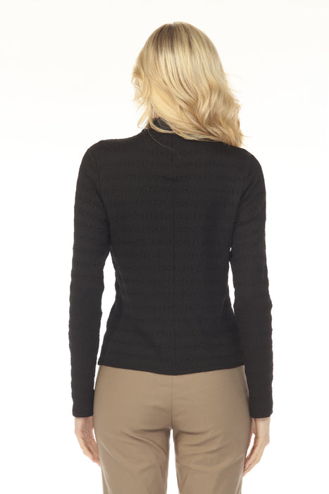 Joseph Ribkoff Black Textured Knit Mock Neck Fitted Top 253294