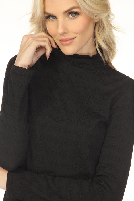 Joseph Ribkoff Black Textured Knit Mock Neck Fitted Top 253294