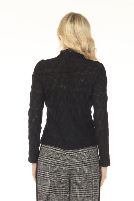 Joseph Ribkoff Black Ruched Textured Mock Neck Fitted Top 254128