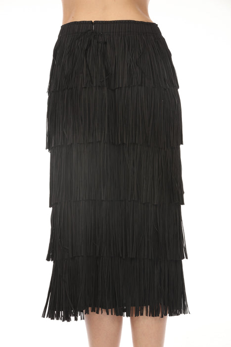 Joseph Ribkoff Black Tiered Fringe Midi Skirt 254901