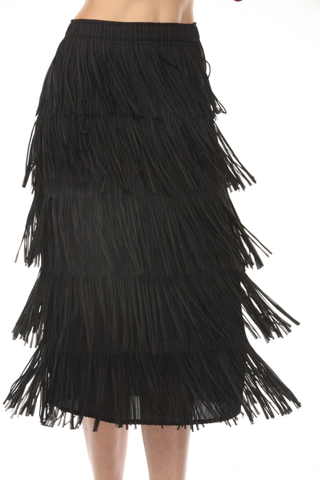 Joseph Ribkoff Black Tiered Fringe Midi Skirt 254901