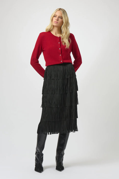 Joseph Ribkoff Black Tiered Fringe Midi Skirt 254901