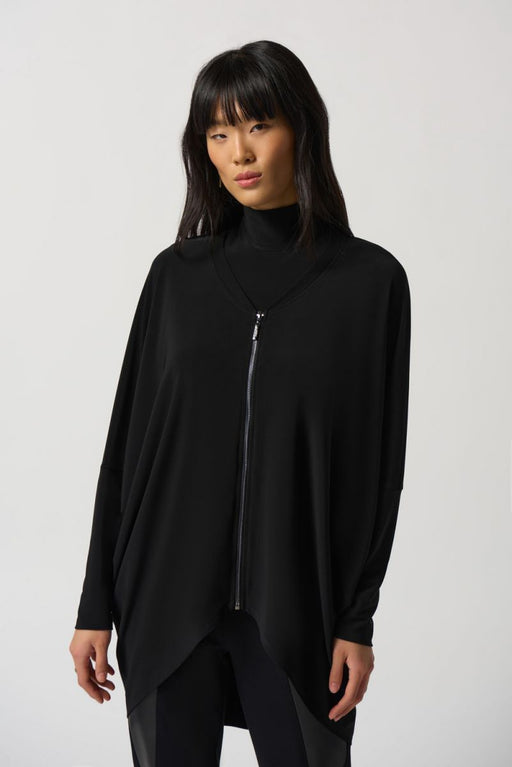 Joseph Ribkoff Style 233076 Black V-Neck Zip-Up Long Sleeve Sweater Top