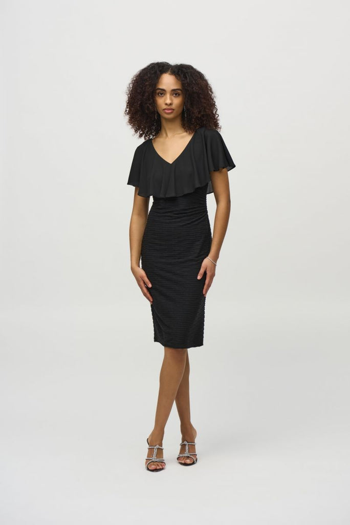 Black V-Neck Chiffon Sheath Dress