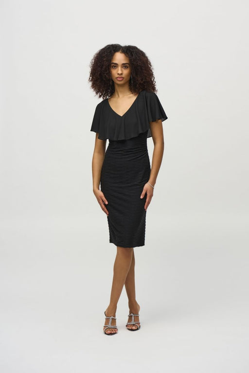 Black V-Neck Chiffon Sheath Dress