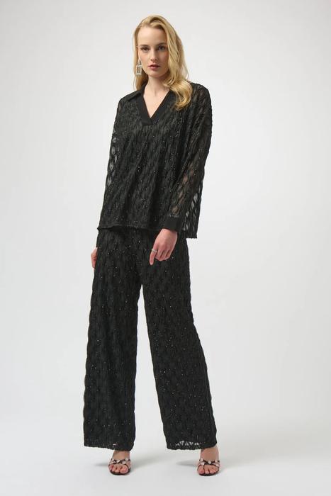 Joseph Ribkoff Black V-Neck Collared Long Sleeve Top 254116