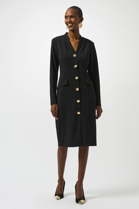 Joseph Ribkoff 253072 Black V-Neck Long Sleeves Sheath Dress