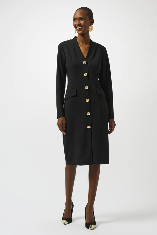 Joseph Ribkoff 253072 Black V-Neck Long Sleeves Sheath Dress