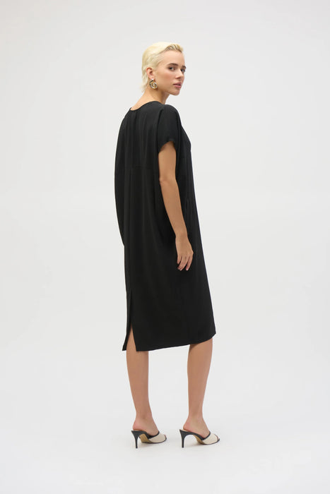 Joseph Ribkoff Black Gauze V-Neck Midi Cocoon Dress 252160