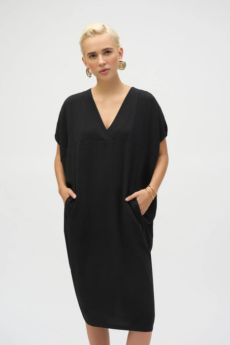 Joseph Ribkoff Black Gauze V-Neck Midi Cocoon Dress 252160