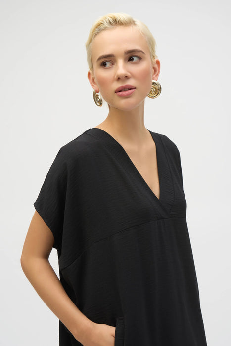 Joseph Ribkoff Black Gauze V-Neck Midi Cocoon Dress 252160