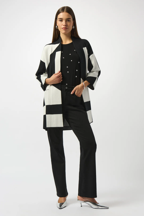Joseph Ribkoff Black/Vanilla Color Block 3/4 Sleeve Cover-Up 253901