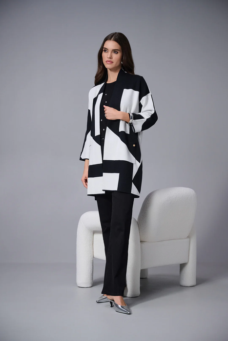 Joseph Ribkoff Black/Vanilla Color Block 3/4 Sleeve Cover-Up 253901