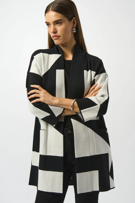 Joseph Ribkoff 253901 Black/Vanilla Color Block Long Sleeve Cover-Up