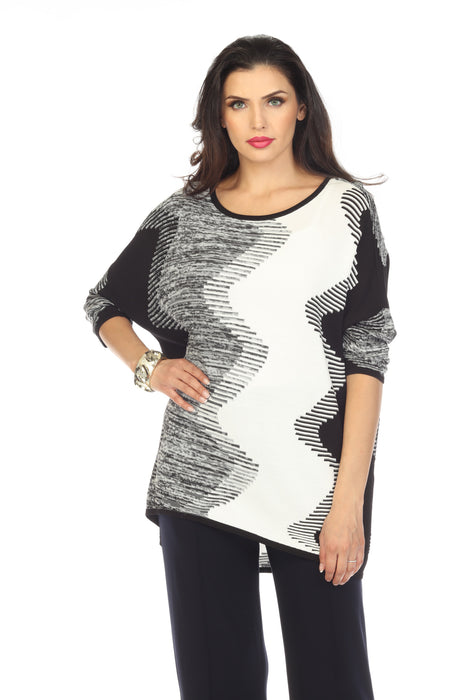 Joseph Ribkoff Style 231940 Black/Vanilla Color Block 3/4 Sleeve Sweater Top