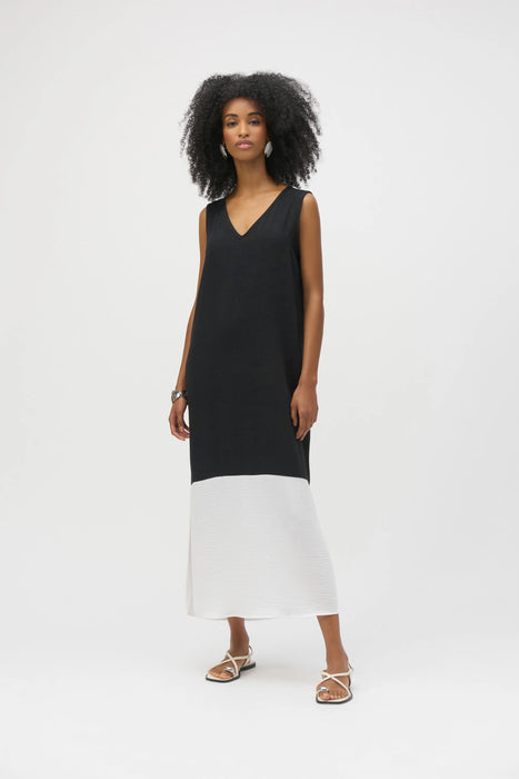 Joseph Ribkoff Style 252030 Black/Vanilla Color Block V-Neck Sleeveless Maxi Dress