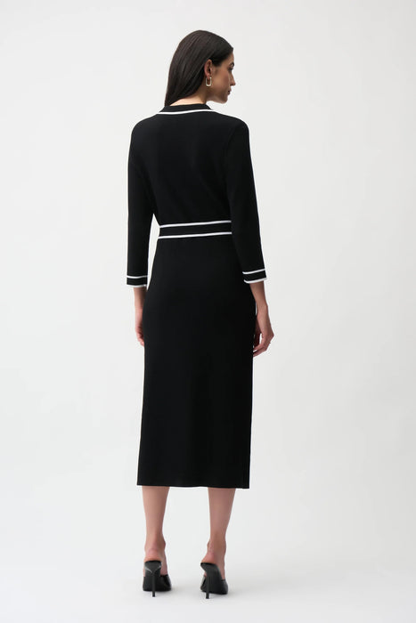 Joseph Ribkoff Black/Vanilla Contrast Trim Belted Midi Shirt Dress 261944