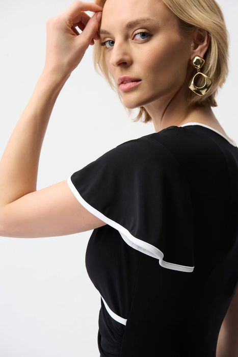 Joseph Ribkoff Contrast Trim Faux Wrap Midi Dress 261013