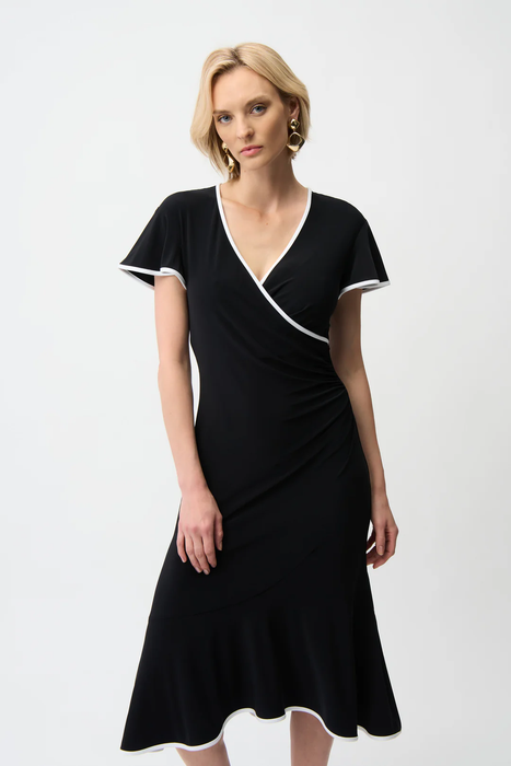Joseph Ribkoff Contrast Trim Faux Wrap Midi Dress 261013