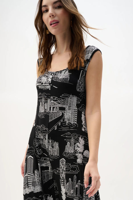 Joseph Ribkoff Black/Vanilla Printed Sleeveless Culotte Jumpsuit 262243