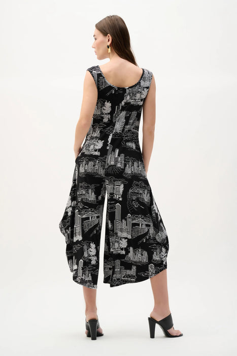 Joseph Ribkoff Black/Vanilla Printed Sleeveless Culotte Jumpsuit 262243