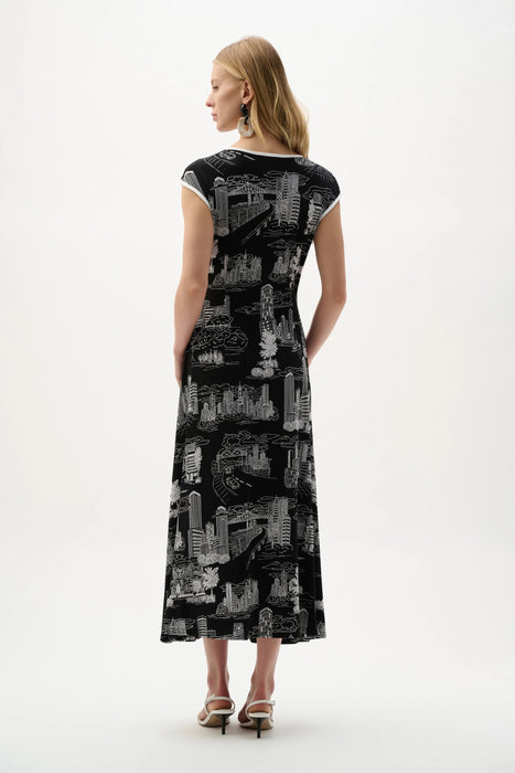 Joseph Ribkoff Black/Vanilla Printed Maxi Fit And Flare Dress 262237