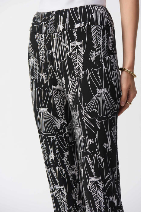 Joseph Ribkoff Black/Vanilla Sketch Print Pull On Cropped Pants 251224