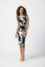 Joseph Ribkoff Style 241050 Black/Vanilla Floral Print Short Sleeve Faux Wrap Sheath Dress