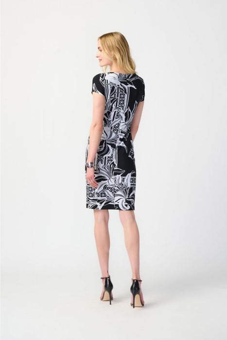 Joseph Ribkoff Black/Vanilla Floral Print Two-Tone Sheath Dress 241284