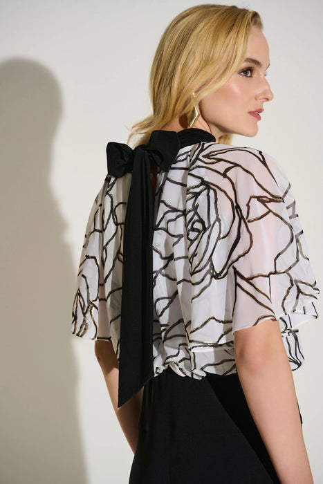 Joseph Ribkoff Black/Vanilla Foiled Floral Flared Jumpsuit 253733