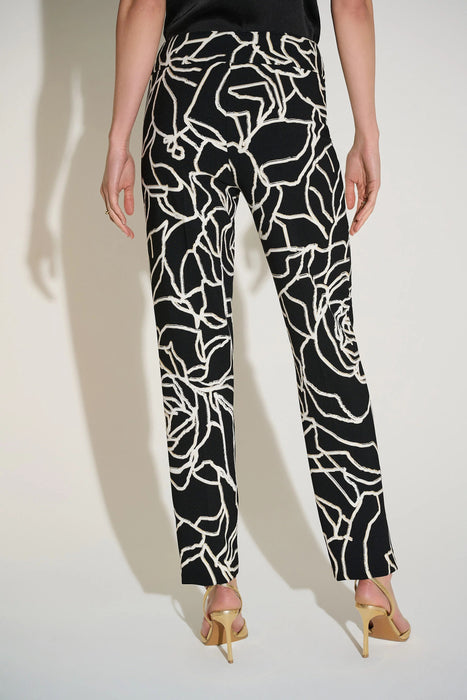 Joseph Ribkoff Black/Vanilla Foiled Floral Slim Straight Pants 253784