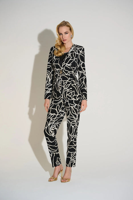 Joseph Ribkoff Black/Vanilla Foiled Floral Slim Straight Pants 253784